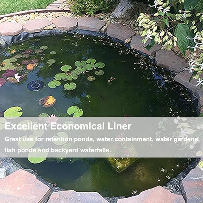 20 Mil Pond Liner, 10x13 Ft Pond HDPE Skins Small Fish Pond Liners Rubber Pond Tarp Easy Cutting Underlayment for Fountains, Waterfall & Water Gardens
