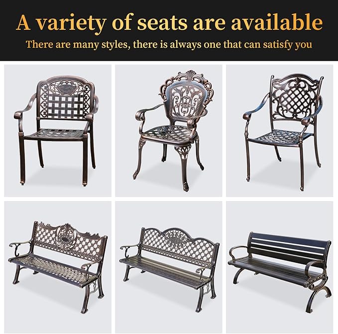 Outdoor Dining Chair Cast Aluminum Patio Chairs Set of 2 All-Weather Patio Dining Chair with Adjustable Feet for Backyard Garden (C-Style Finland Chair)