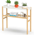 Bamboo Plant Stands Indoor, 2 Tier Steel Tray Tall Corner Plant Stand Holder & Plant Display Rack for Outdoor Garden Indoor Home (1 - 2 Tier)