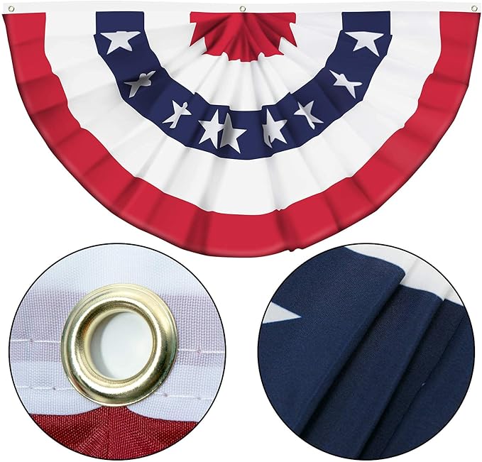 USA Pleated Fan Flag American US Bunting Flag Patriotic Half Fan Banner Flag with Canvas Header and Brass Grommets for 4th of July Memorial Day Indoor Outdoor Decoration (2, 3x6 Feet)