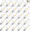 Brightown G40 Solar Replacement Bulbs, E12/C7 Candelabra Screw Base, 3V, 0.15W, 1.5 Inch Shatterproof Globe LED Bulbs Only for Solar Outdoor String Lights, 2700K, Dimmable, Warm White, 25 Pack
