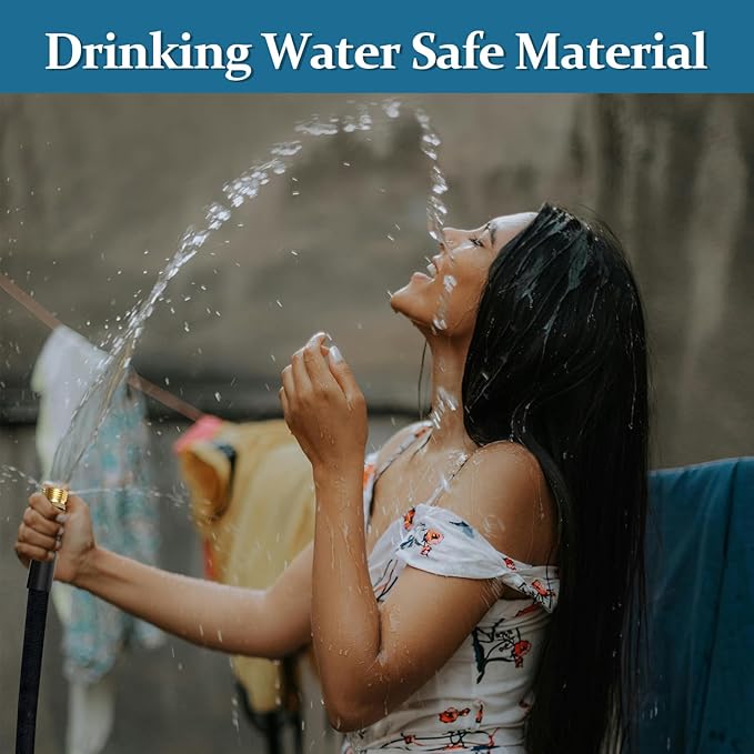 Garden Hose 50ft, Made of TPE(Not PVC), Ultra-Light & Flexible Water Hose with Solid Brass Fittings, Non-Shrinking, Easy to Storage, Drinking Water Safe Material, All-weather, Black, Newbox