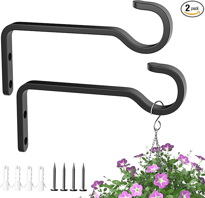 5.7 Inch 2 Pack Heavy Duty Outdoor Plant Hangers for Hanging Baskets, Iron Hanging Plant Brackets for Hanging Plants Outside, Metal Plant Hooks Plant Wall Hooks for Hanging Lantern, Bird Feeder