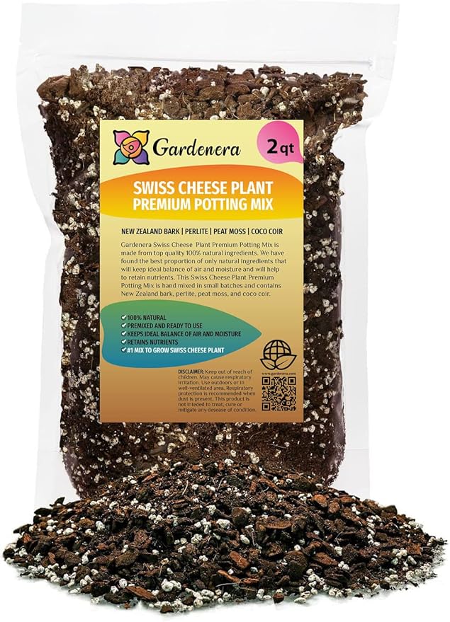 Premium Swiss Cheese Plant Potting Mix - Monstera Deliciosa Blend for Optimal Nutrients and Drainage for Healthy Growth - 2 Quart