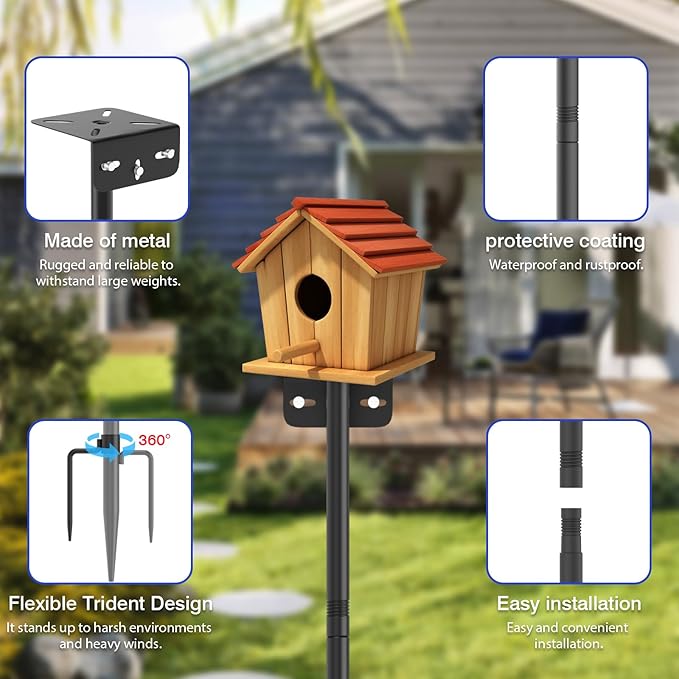 72 Inch Adjustable Bird Feeder Pole,Bird House Pole Suitable for Feeders & Birdhouse,Weather Station,Heavy-Duty Rustproof Design,Enhance Outdoor Decor & Birdwatching Experience (1 Pack 72 inch)