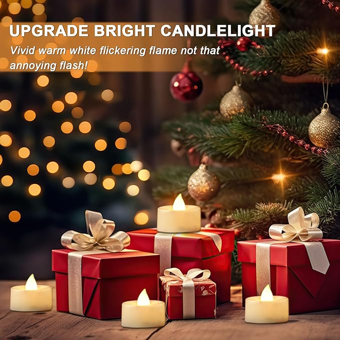 BEICHI Set of 24 Flameless LED Tea Lights Bulk, Electric Tealight Candles, Small Fake Candles Battery Operated, Warm White Flickering Mini Candles for Christmas, Home Decor