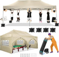COBIZI 10x20 Canopy with Sidewalls, Heavy Duty Party Tent Pop up carpas para Fiestas, Tents for Parties, Wedding, Outdoor Easy Pop up Foldable Portable Canopy Tent with Wheeled Bag, Khaki Upgrade