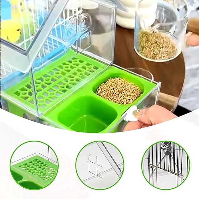 Ziveseller/Sowhathow Pull-Out External Parrot Feeder, Parrot Feeder Parakeet House Bird Bath Transparent Dish Water, Hanging Wild Bird Seed with Squirrel Proof Tray (White*2)