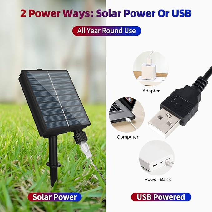 Solar American US Flag Lights [Solar & USB 2 Power Way], 420 LEDs Waterproof USA Net Lights, 6.75 FT x 3.53 for Garden, 4th of July, Independence Day Decoration