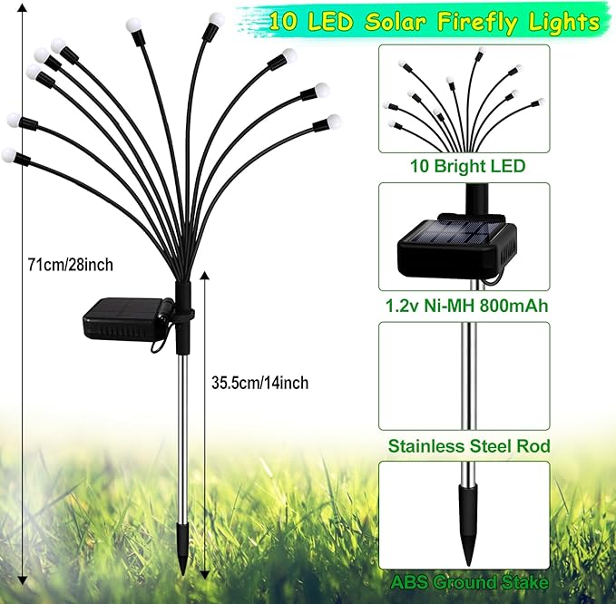 Kohlrabi Solar Garden Lights Outdoor, 4 Pack 40 LED Purple Firefly Lights Waterproof, Sway by Wind, Solar Swaying Light for Yard Patio Backyard Garden Planter Flower Bed Pathway Decoration
