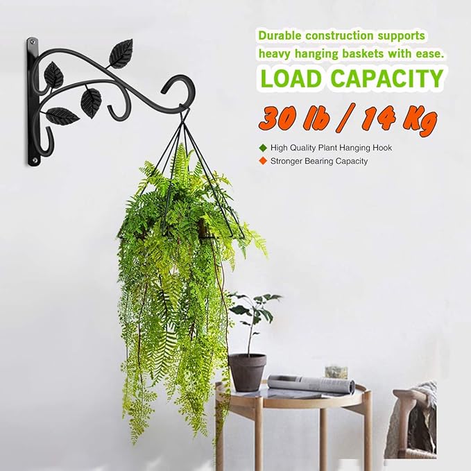 4 PCS Metal Hanging Hook Plants Brackets, 12 Inch Iron Wall Mount Bracket Durable Rust-Resistant Plant Hanger Hook for Hanging Plants Bird Feeder Lantern Wind Chimes