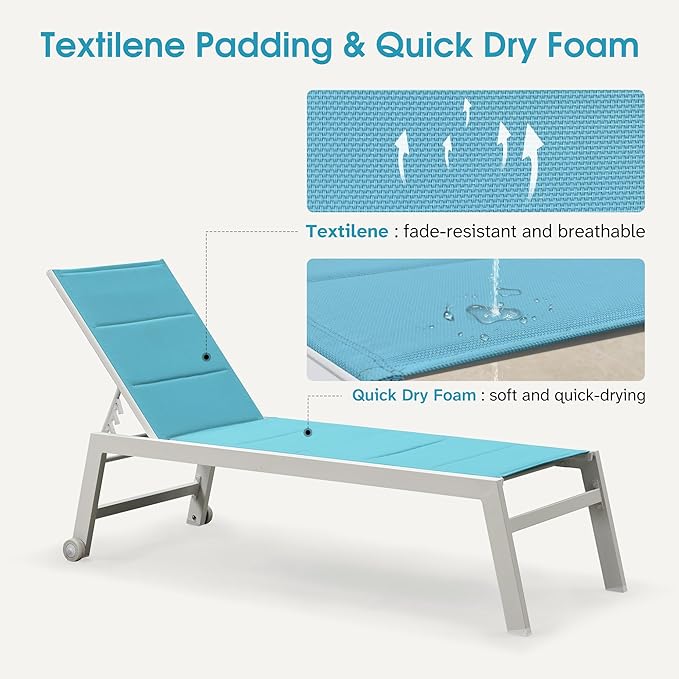 PURPLE LEAF Lounge Chair Pool Chaise Lounge Outdoor Turquoise Blue 2 Sets