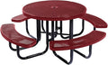 Heavy-Duty Portable Outdoor Picnic Table with Umbrella Hole, Punched Steel Commercial-Grade Patio Dining Furniture Made in America (46" Round Top, Burgundy)