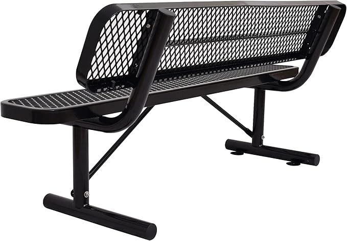6 FT Heavy Duty Park Bench, Outdoor Metal Black Bench with Back-Commercial Steel Benches for Outside, 2-4 Person Seat-Garden Benches with Portable Frame for Outdoors