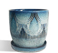 Plant Pots Indoor, Ceramic Planter, 6in Plant Pot, Plant Pots with Drainage Holes and Saucers, Flower Pots for Indoor Plants, Reactive Glaze Blue