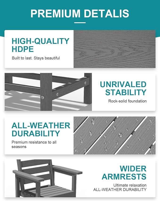Patio Dining Set for 6 with Umbrella Hole - 66" Outdoor Table & 6 Chairs, All-Weather HDPE Outdoor Furniture for Lawn, Garden, Backyard, Poolside, Gray