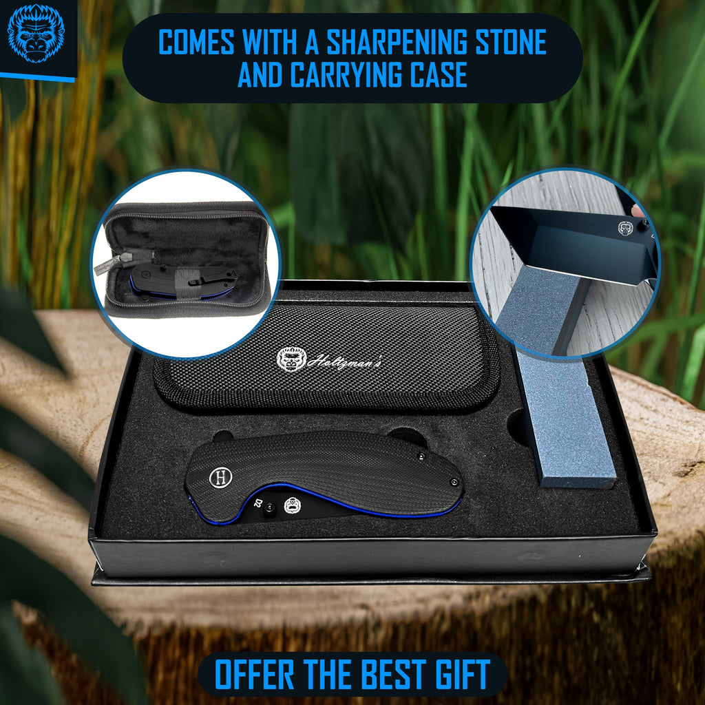 The Pioneer Folding Pocket Knife Giftset for Men and Women (Black and Blue)