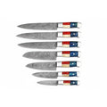 8 Piece Hand Forged Damascus Kitchen Knife Set, Texas Flag Inspired Handles, Full Tang Chef, Bread, Utility and Paring Knives