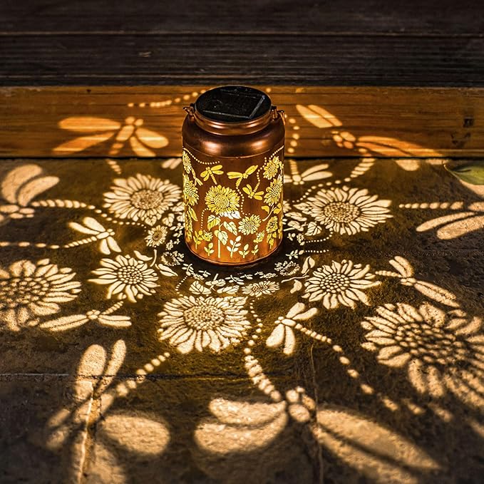 Solar Lanterns Dragonfly Lights Outdoor Decor Hanging Lantern Waterproof Metal LED Sunflower Light Decorative Garden,Yard,Patio,Lawn,Christmas Gifts for Women Mon Grandma
