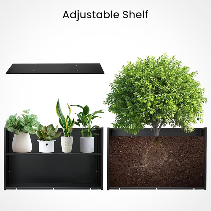 Metal Planter Box 38”x12”x30” with Adjustable Shelf & Smart Drainage - Heavy-Duty Powder-Coated Steel, All-Weather Indoor/Outdoor Use for Garden, Patio, Balcony