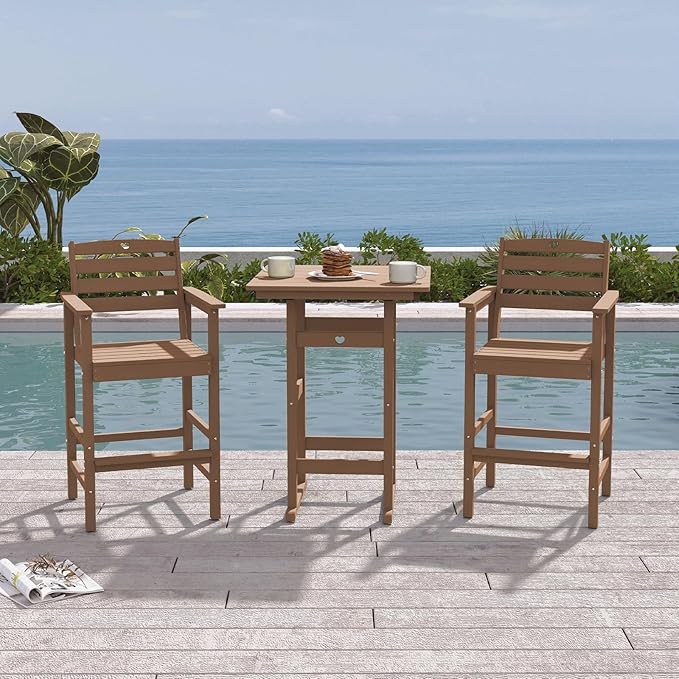 Adirondack Outdoor Bar Table, Durable HDPE Composite, Weather Resistant, Easy to Clean, Perfect for Backyard and Poolside Use, Teak