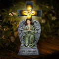 Yiosax-Solar Angels for Cemetery-Garden Statue Lights Decor - Before The Cross on One Knee Wings Praying Angel Figurine Bless You Cemetery Patio Lawn Yard Porch Decorations