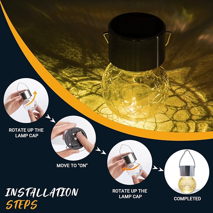 GIGALUMI 16 Pack Solar Outdoor Lights, Solar Hanging Lights for Christmas Decoration-Cracked Glass Solar Lights Outdoor Waterproof for Garden, Yard, Fence, Tree(Warm White)