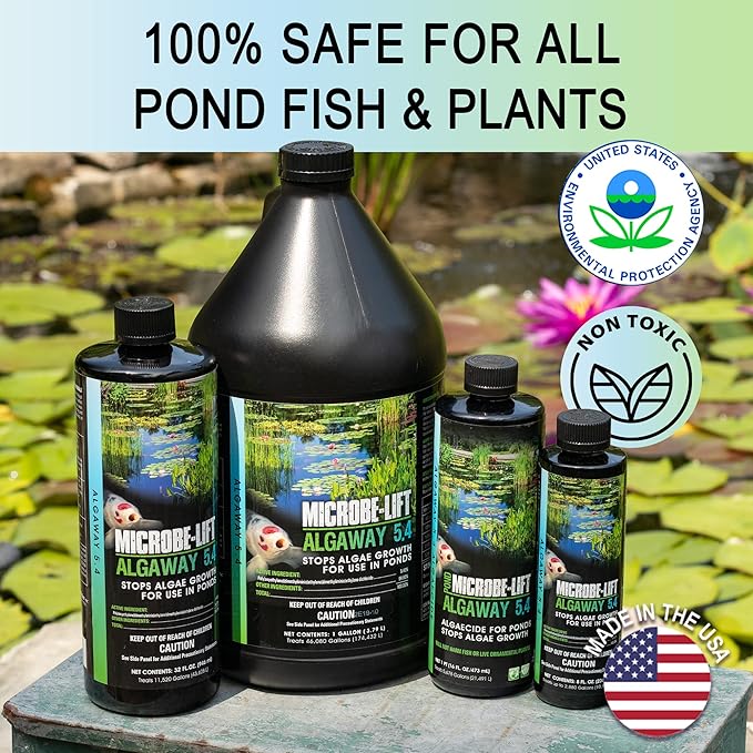 MICROBE-LIFT ALGAGAL Algaway 5.4 Algae Control Treatment for Ponds and Water Gardens, Safe for Koi Fish, Goldfish, Plants, and Decorations, 1 Gallon