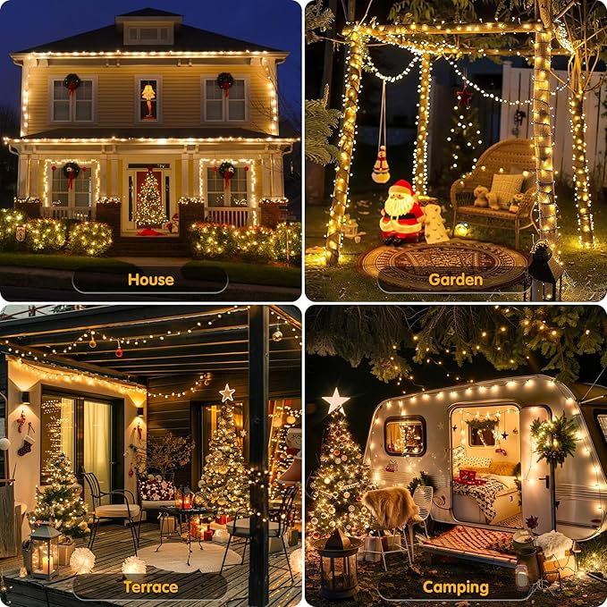 JMEXSUSS 272ft 800 LED Outdoor Christmas Lights, 8 Modes Warm White Christmas Tree Lights Green Wire, Waterproof Led Christmas String Lights for Outside Indoor Xmas Party Tree Decor
