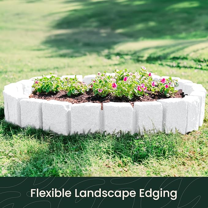 Beuta Landscape Edging | Garden Edging Border | Faux Stone Block XL for Lawn Edging, Flower Beds & Yard Edging – 10 Pack | Each Section Has 6 Blocks 48" L x 4" W x 9.5" H | 30 Spikes | Limewash