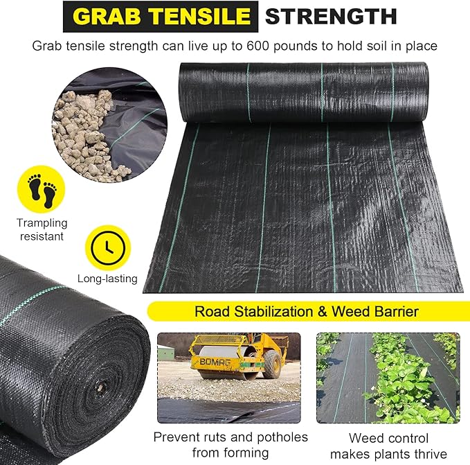 Driveway Fabric 2.5x500 ft - Commercial Weed Barrier, Heavy Duty 4OZ Landscape Fabric for Road, French Drain, Erosion Control, and Construction Projects