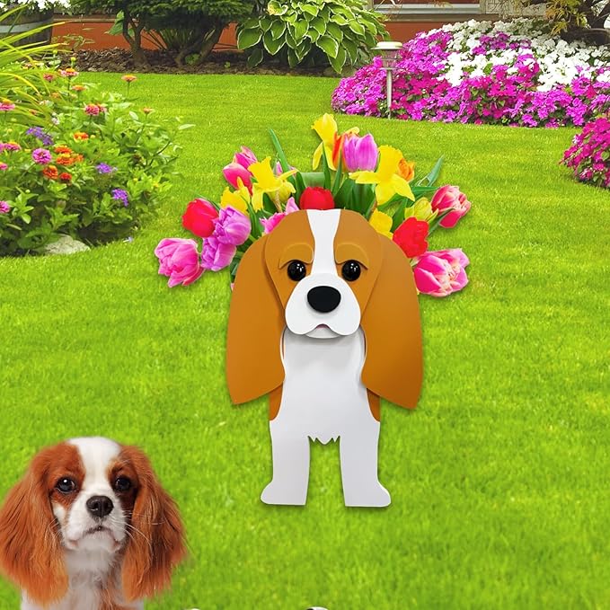 Brown King Cavalier Dog Planter Plant Pots,Cute Garden Dog Flower Planter,Large Dog Planters Birthday Gifts for Women,Office,Indoor/Outdoor Decor（9.84 * 6.77 * 16in）