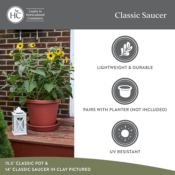 The HC Companies 21 Inch Round Plastic Classic Plant Saucer - Indoor Outdoor Plant Trays for Pots - 21"x21"x3.63" Evergreen