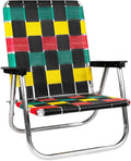 Lawn Chair USA Folding Aluminum Outdoor Patio Lawn Chair | Heavy-Duty Webbed Chairs for Camping, Sports, Beach, Yard & Tailgating | Lightweight Portable | High Back Beach Chair - Rasta Flag