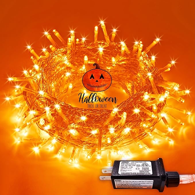 JMEXSUSS 66ft 200 LED Thanksgiving Lights Outdoor, Orange String Lights Indoor Clear Wire, 8 Modes Orange Christmas Lights Plug in for Fall Autumn Harvest Tree Garden Patio Thanksgiving Decorations