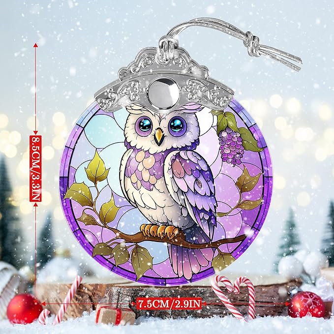 Stained Glass Suncatcher, Jocidea Owl Ornament, Christmas Ornaments, Holidays Ornaments, Christmas Tree Decor, Owl Decor for Home, Owl Gifts