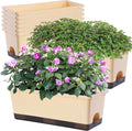 Window Box Planter 8 Pcs, 17 Inches Rectangle Flower Pots with Drainage Holes and Trays, Vegetable Planters for Windowsill Patio Garden Balcony Home Porch Yard Indoor Outdoor (Barley Yellow)