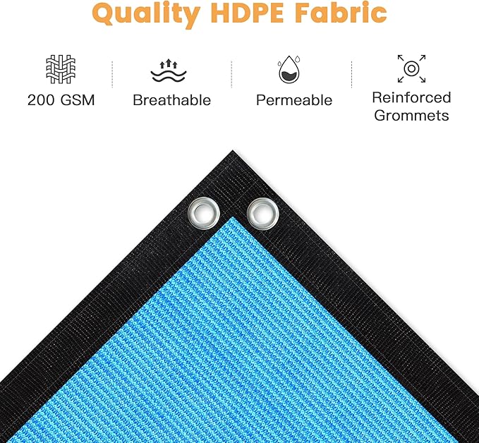 VICLLAX Shade Fabric Sun Shade Cloth with Every 2 FT Grommets for Patio Garden Pergola Cover Canopy 8x12 FT, Mixed Turquoise