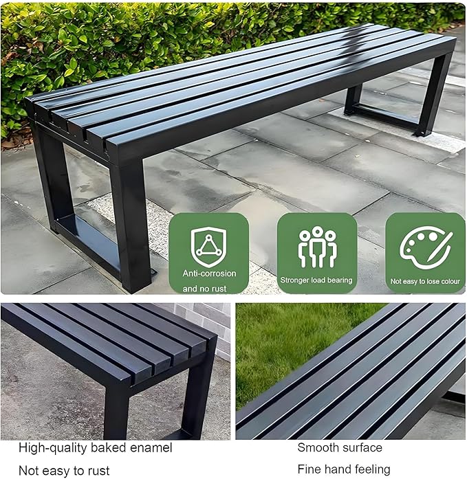 Weatherproof Metal Dining Bench, Outdoor Bench Backless Patio Bench 2-Person Farmhouse Bench Garden Bench for Kitchen, Living Room, Entryway(White,47in)