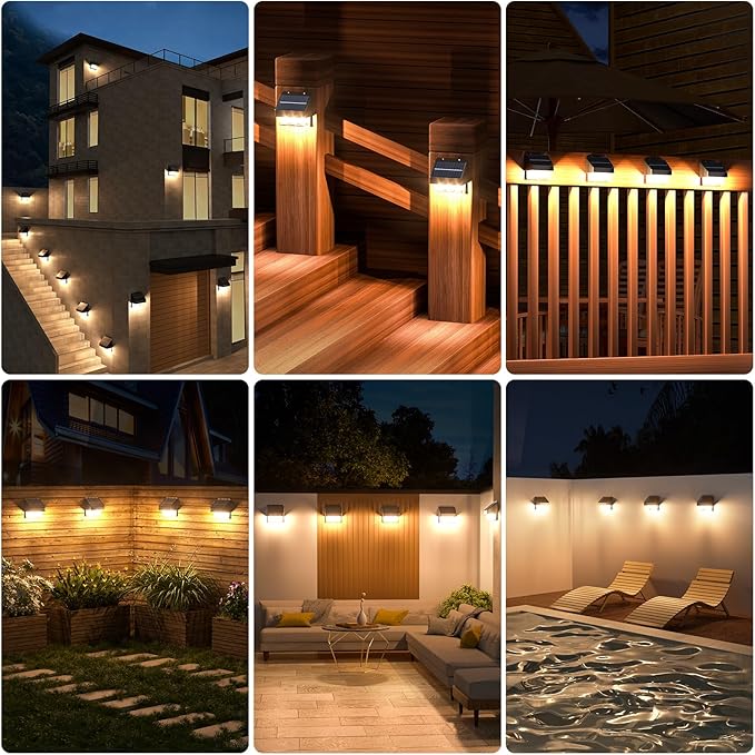 AOSEA Solar Fence Lights Waterproof, Deck Lights Solar Powered with Tungsten Bulbs, Solar Outdoor Lights for Garden Decor, Yard, Patio, Fence, 4 Pack (Warm White), Black, WL-L-003B-4PACK-24