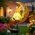 Garden Solar Lights Outdoor Decorative, Moon & Fairy Solar Stake Crackle Glass Globe, Gardening Gifts for Women, Garden Stake Lights Waterproof for Walkway, Yard, Lawn, Patio (Warm White)