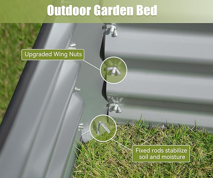 Domi Galvanized Raised Garden Bed, Outdoor Planter Garden Boxes Large Metal Planter Box for Gardening Vegetables Fruits Flowers, Silvery (6x3x1ft)