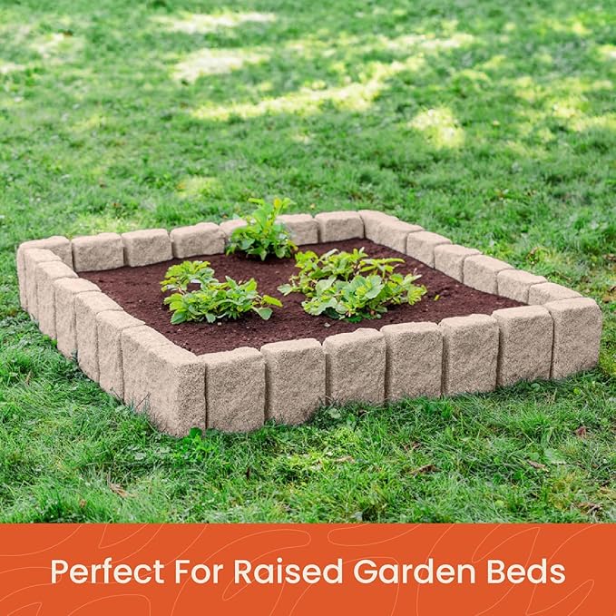 Beuta Landscape Edging | Garden Edging Border | Faux Stone Block XL for Lawn Edging, Flower Beds & Yard Edging – 40 Pack | Each Section Has 6 Blocks 48" L x 4" W x 9.5" H | 120 Spikes | Cobblestone