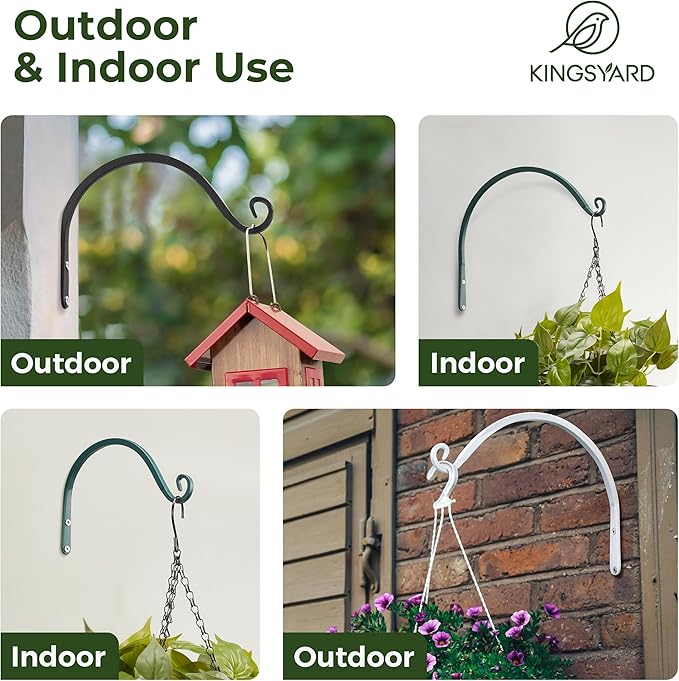 Kingsyard 2-Pack Wall Plant Hanger Outdoor - Heavy Duty Metal Hanging Bracket Hooks for Hanging Plant, Bird Feeders, Lanterns, Wind Chimes Outdoor & Indoor, 12-Inch/Green