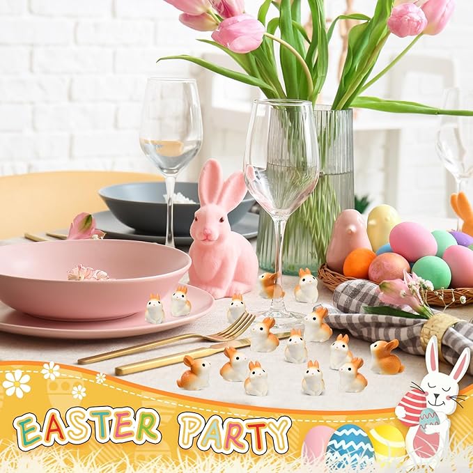 Marsui 100 Pcs Bunny Miniatures Figurines Rabbit Miniature Accessories Easter Garden Landscape Garden Rabbit for Easter Garden Accessories Dollhouses Decoration(Lively Rabbit)