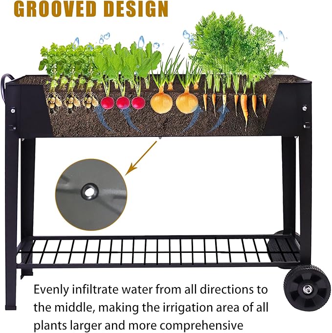aboxoo Large Planter Raised Beds with Legs Outdoor Metal Planter Box on Wheels Elevated Garden Bed for Vegetables Flower Herb Patio (40" L x 11" W x 31.5" H)