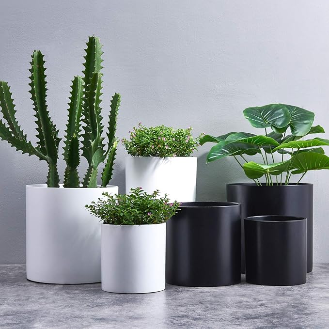 FaithLand Plant Pot 10 inch - Perfectly Fits Mid-Century Modern Plant Stand - Drainage Plug and Drainage Mesh Screen - Matte White Planter Pot - Upgraded
