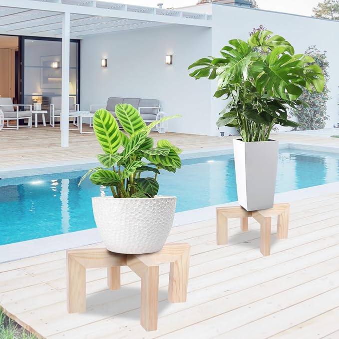 Plant Stand, Indoor/Outdoor Wood Plant Holder, Single Flower Pot Stand, Sturdy Planter Stand, Fit 5-12 Inch Pots