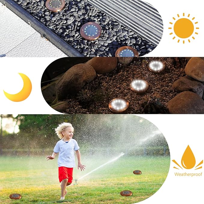 Outdoor In-Ground Lights Solar Disc Lights Outdoor Solar Garden Lights In Ground Solar Landscape Light 4Pack 12 led for Pathway Yard Patio Walkway