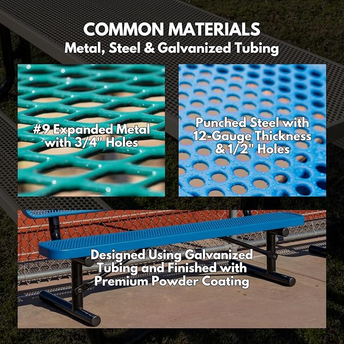 Heavy-Duty Portable Outdoor Bench Thermoplastic Coated, Expanded Metal, Commercial-Grade Seating, Made in America (Portable Without Back, 6 Ft, Textured Brown)